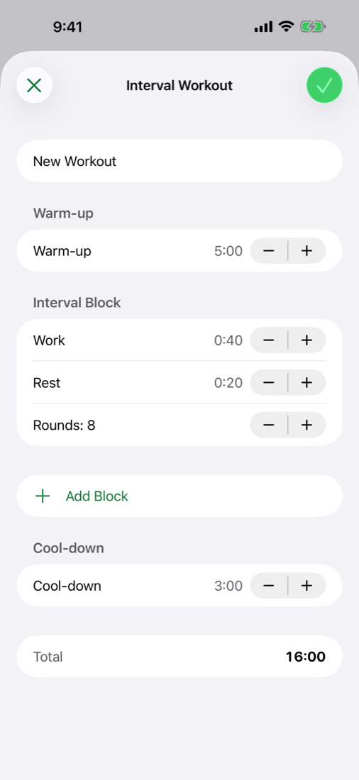 The Interval Workout builder.
